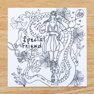 Girl with Dragon. You are so special friend. Coloring postcard.