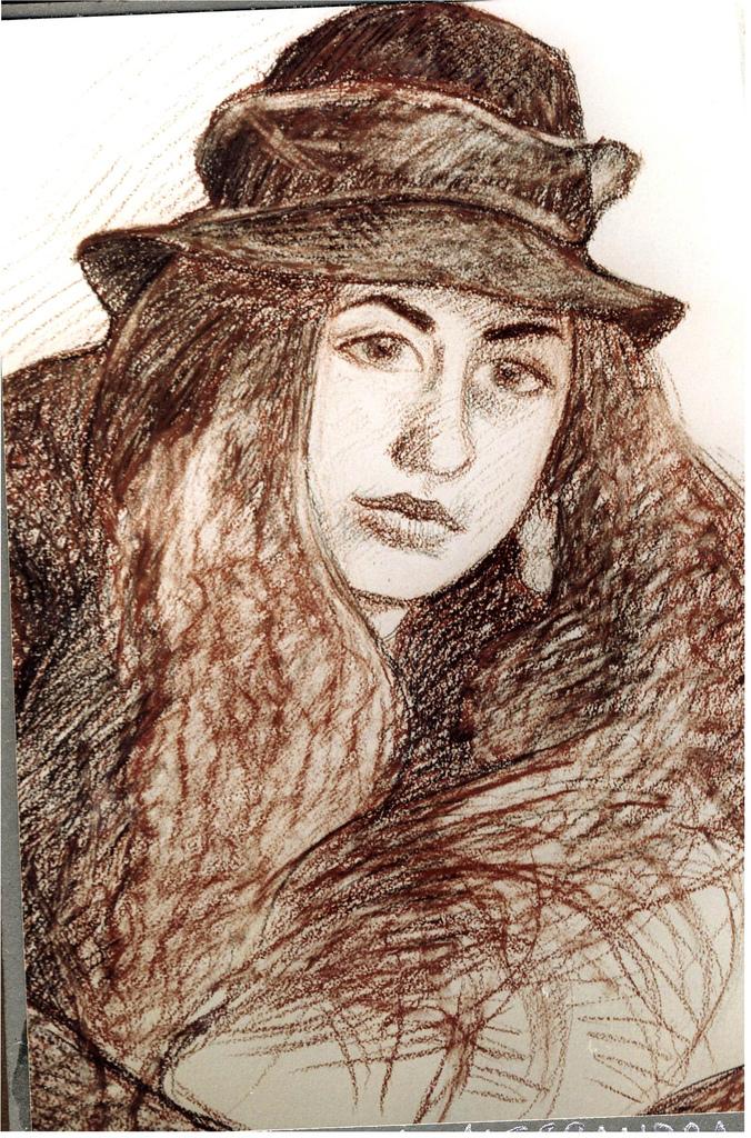 Alessandra Maroccolo, portrait, crayon on paper, 1986