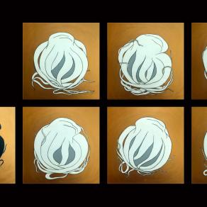 Seven Octopuses on Copper Color Background, from "Taliq" (Suspension) series