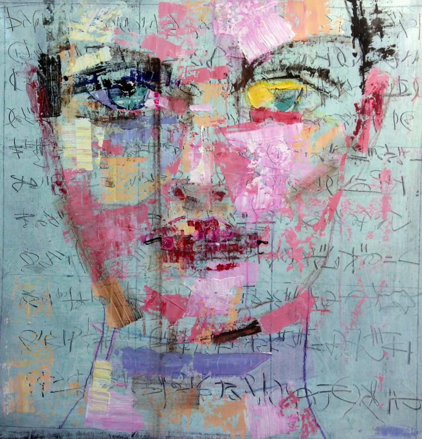 Fabio Modica - Faciem IX - mixed media on canvas - 37x37 inches