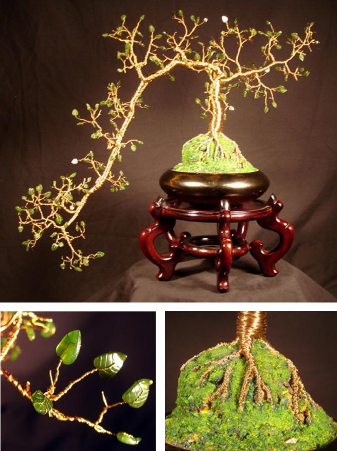 Jade Cascade #1, wire tree sculpture