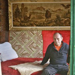 East-European economic refugee in his self-constructed house in Belgium