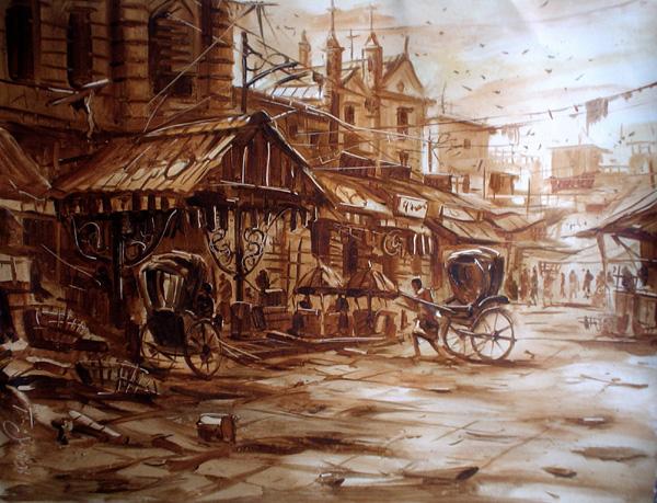 Early morning in Kolkatta,oil sketch on paper.22'x33'inc