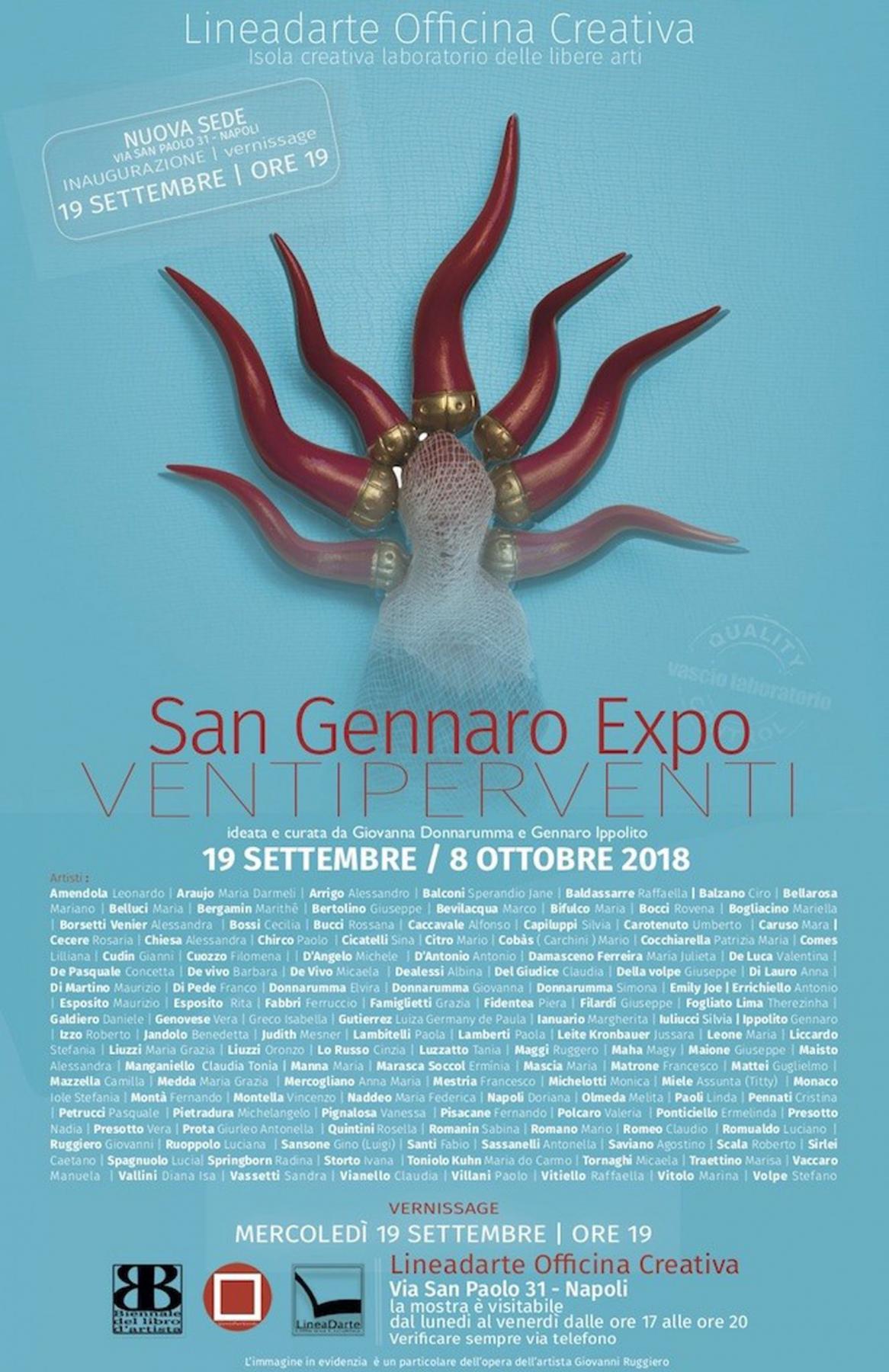 VentiperVenti - San Gennaro Expo – Simposio d’arte e creatività, decima edizione della mostra internazionale del piccolo formato 20×20. Ideata e curata da Gennaro Ippolito e Giovanna Donnarumma, promossa da Lineadarte Officina creativa