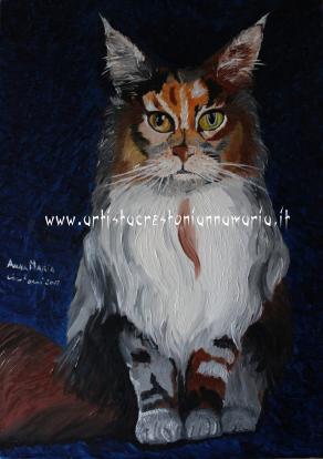 Gatto Maine Coon o Gatto Lince - Olio su Tela 50 x 70 Tecnica Pennello  anno 2013 