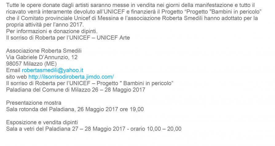 Esposizione Collettiva  Artistica Internazionale  di beneficenza per il Progetto “Bambini in pericolo” della Nona Edizione “Il Sorriso di Roberta per Unicef”