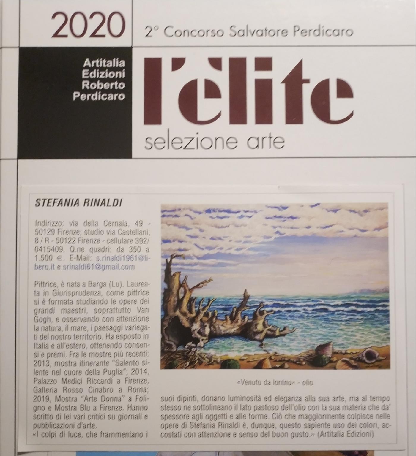 Catalog of artistic works L'Elite - ART SELECTION 2020, Artitalia editions R.Perdicaro. Quotation of Stefania Rinaldi's paintings works from 350 to 1500 €