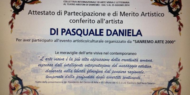 ATTESTATO DI MERITO ARTISTICO ALL'ARTISTA DANIELA DI PASQUALE