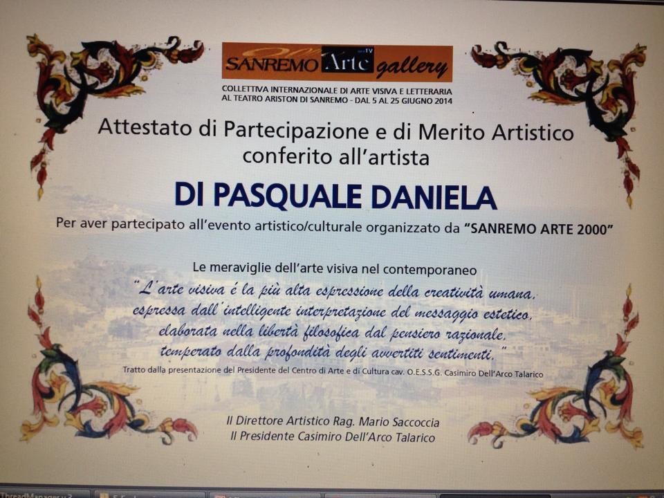 ATTESTATO DI MERITO ARTISTICO ALL'ARTISTA DANIELA DI PASQUALE