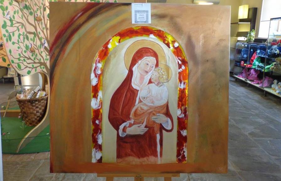 Madonna con bambino - occhi realizzati con vetro specchio