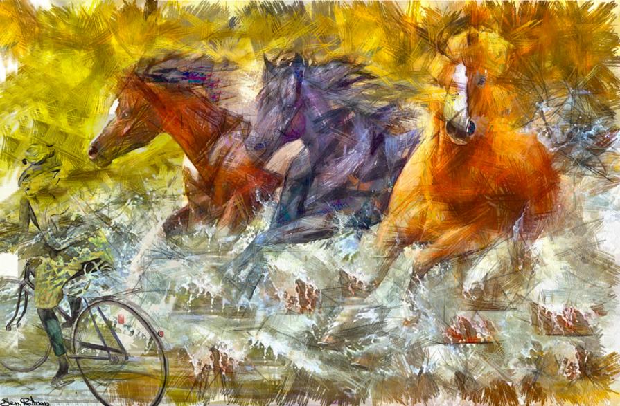 Horse racing through water passages