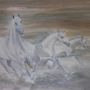 horses running in sunrise